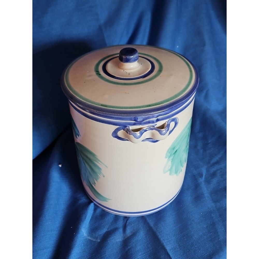Vietiri Italian Pottery Canister Crock Jar Grapes Hand Painted Vintage 8" - Picture 3 of 9